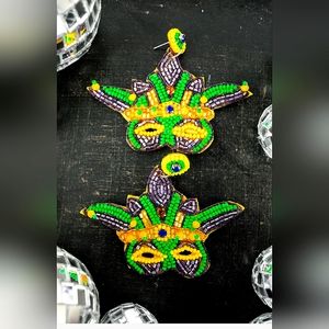 Mardi Gras detailed mask earrings seed bead king cake